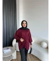 Mury Büzgü Detaylı Triko Kazak - Bordo