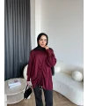 Mury Büzgü Detaylı Triko Kazak - Bordo