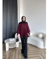 Mury Büzgü Detaylı Triko Kazak - Bordo