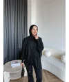 Mury Büzgü Detaylı Triko Kazak - Siyah