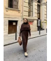 Nes Yaka Triko Elbise - Kahve
