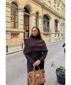 Nes Yaka Triko Elbise - Kahve