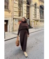 Nes Yaka Triko Elbise - Kahve