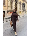 Nes Yaka Triko Elbise - Kahve