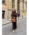 Nes Yaka Triko Elbise - Kahve