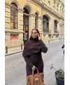 Nes Yaka Triko Elbise - Kahve