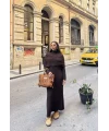 Nes Yaka Triko Elbise - Kahve