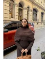 Nes Yaka Triko Elbise - Kahve