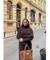 Nes Yaka Triko Elbise - Kahve