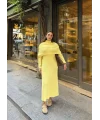 Nes Yaka Triko Elbise - Sarı