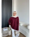 Nesy Kol Gold Düğmeli Triko Kazak - Bordo