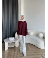 Nesy Kol Gold Düğmeli Triko Kazak - Bordo
