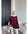 Nesy Kol Gold Düğmeli Triko Kazak - Bordo
