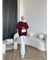 Nesy Kol Gold Düğmeli Triko Kazak - Bordo