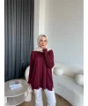 Nesy Kol Gold Düğmeli Triko Kazak - Bordo