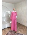 Noir Keten Elbise - Pembe