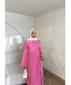 Noir Keten Elbise - Pembe