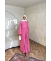 Noir Keten Elbise - Pembe
