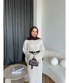 Nurs Örgü Detaylı Elbise - Bej