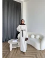 Nurs Örgü Detaylı Elbise - Bej