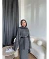 Nurs Örgü Detaylı Elbise - Gri