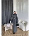 Nurs Örgü Detaylı Elbise - Gri