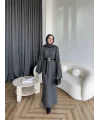 Nurs Örgü Detaylı Elbise - Gri