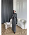 Nurs Örgü Detaylı Elbise - Gri