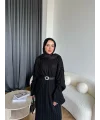 Nurs Örgü Detaylı Elbise - Siyah