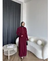 Piliseli Triko Elbise - Bordo