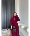 Piliseli Triko Elbise - Bordo