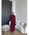 Piliseli Triko Elbise - Bordo