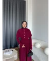 Piliseli Triko Elbise - Bordo