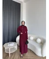 Piliseli Triko Elbise - Bordo
