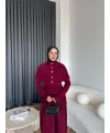 Piliseli Triko Elbise - Bordo