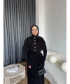 Piliseli Triko Elbise - Siyah