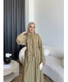 Pln - Arabic Şallı Abaya - Yağ Yeşili