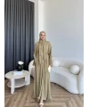 Pln - Arabic Şallı Abaya - Yağ Yeşili