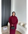 Pln-Atkı Örgü Triko Elbise - Bordo