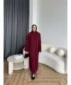 Pln-Atkı Örgü Triko Elbise - Bordo
