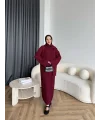 Pln-Atkı Örgü Triko Elbise - Bordo