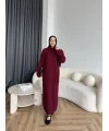 Pln-Atkı Örgü Triko Elbise - Bordo