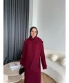 Pln-Atkı Örgü Triko Elbise - Bordo