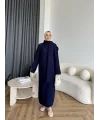 Pln-Atkı Örgü Triko Elbise - Lacivert