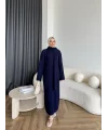 Pln-Atkı Örgü Triko Elbise - Lacivert