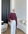 Pln - Bella Organik Keten Bluz - Bordo