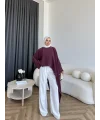 Pln - Bella Organik Keten Bluz - Bordo