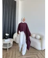 Pln - Bella Organik Keten Bluz - Bordo