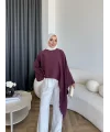 Pln - Bella Organik Keten Bluz - Bordo