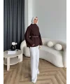 Pln - Crush Kumaşlı Bluz - Kahve